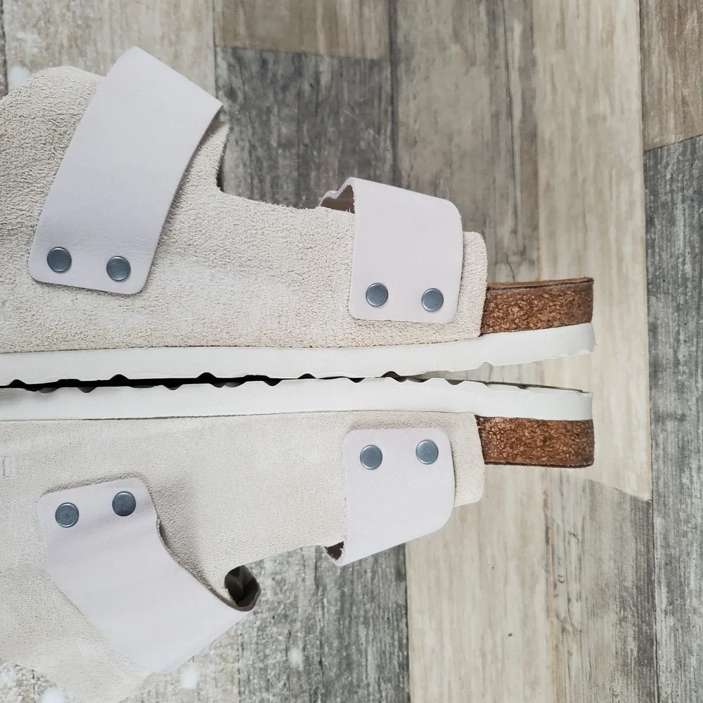 Birkenstock Uji Mens Sandals Sz 12 Casual Antique White Suede Leather Slides
